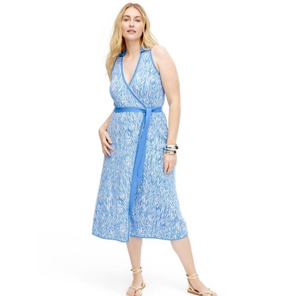 Diane Von Furstenberg x Target Sea Twig Midi Dress size XL Belted Sleeveless Col